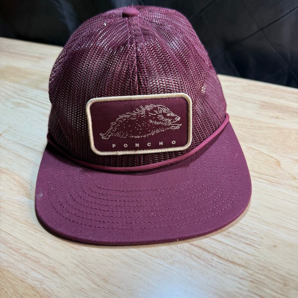 Poncho Outdoors Hat cap Mens Maroon Javelina Patch Trucker Snapback Mesh Fishing